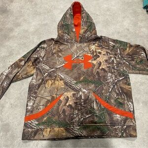 Under Armour Youth Realtree Brown and Orange Camo Hoodie Sweatshirt Sz XL